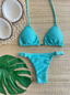 Gemma Textured Triangle Top + Mini Thong Bikini Bottoms